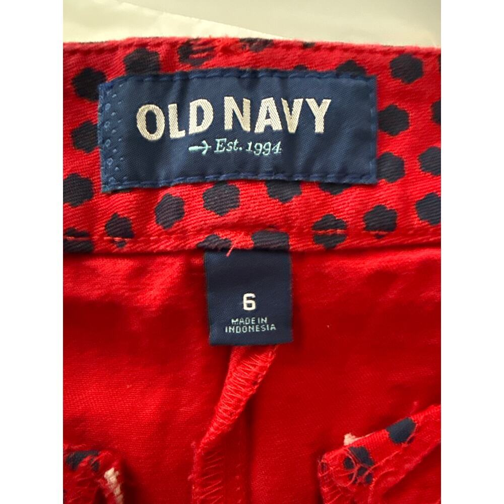 Old Navy Cropped Ankle Pants Stretch Red Black Dots Belt Loops Stretchy | EUC - Picture 5 of 5